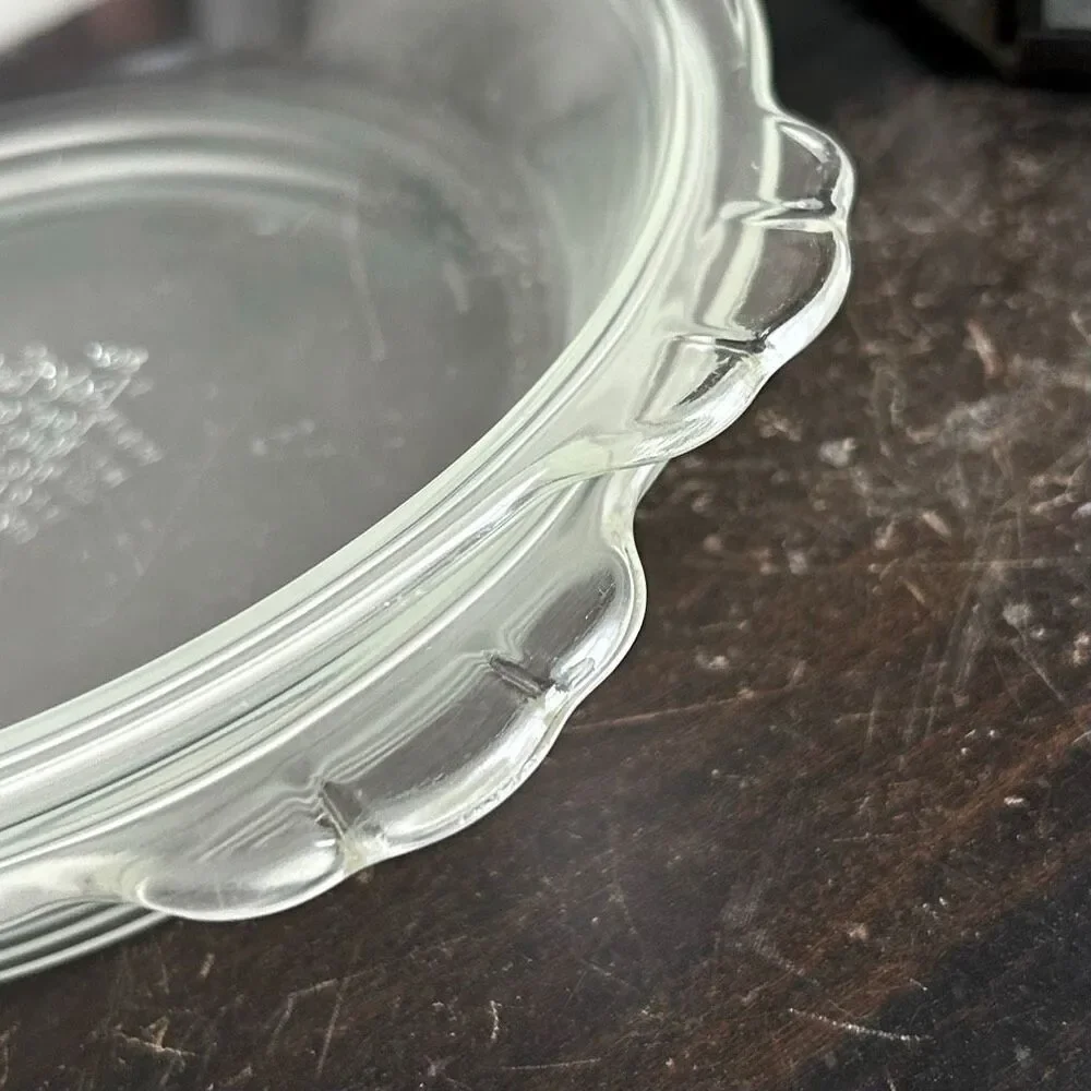 2 Vintage GL163-Pyrex #207 Pie Plate Clear Glass 18cm Scalloped Handles